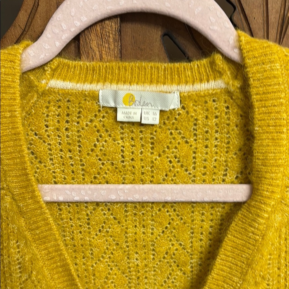 Boden Bright Mustard V-Neck Button Cardigan - Picture 2 of 6